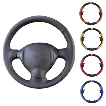 

Black Artificial Leather Car Steering Wheel Cover Hand-stitched DIY for Hyundai Santa Fe 2001 2002 2003 2004-2006