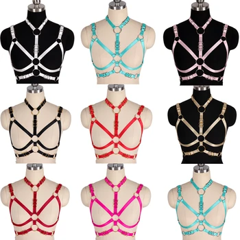 

Women Body Harness Lingerie Caged Bra Bondage Strappy Tops Hollow Out Chest Belt O-ring Punk Gothic Cupless Bralette Crop Tops