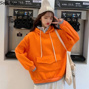 

Hoodies Women Large Size Korean Patchwork Pullover Harajuku Plus Velvet Ulzzang Hooded Streetwear All-match Womens Sweatshirt