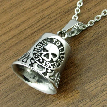 

Free Shipping Top Live To Ride Skull Tinkle Bell Pendant Stainless Steel Motorcycle Biker New Arrival Jingle Bell Pendant