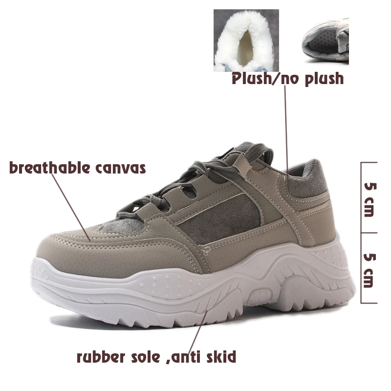 Tanie FUJIN damskie trampki zimowe trampki pluszowe futro ciepłe damskie buty zasznurowane buty damskie buty do biegania na platformie damskie