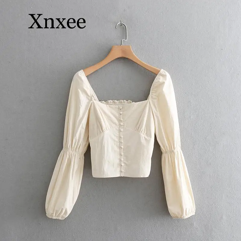

women court style square collar casual short blouse shirt women retro puff sleeve elastic chic chemise blusas tops princess