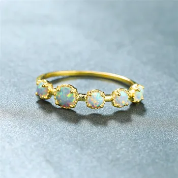 Minimalist Female White Opal Small Stone Ring Vintage Bridal Round Engagement Ring Charm Gold Color Thin Wedding Rings For Women