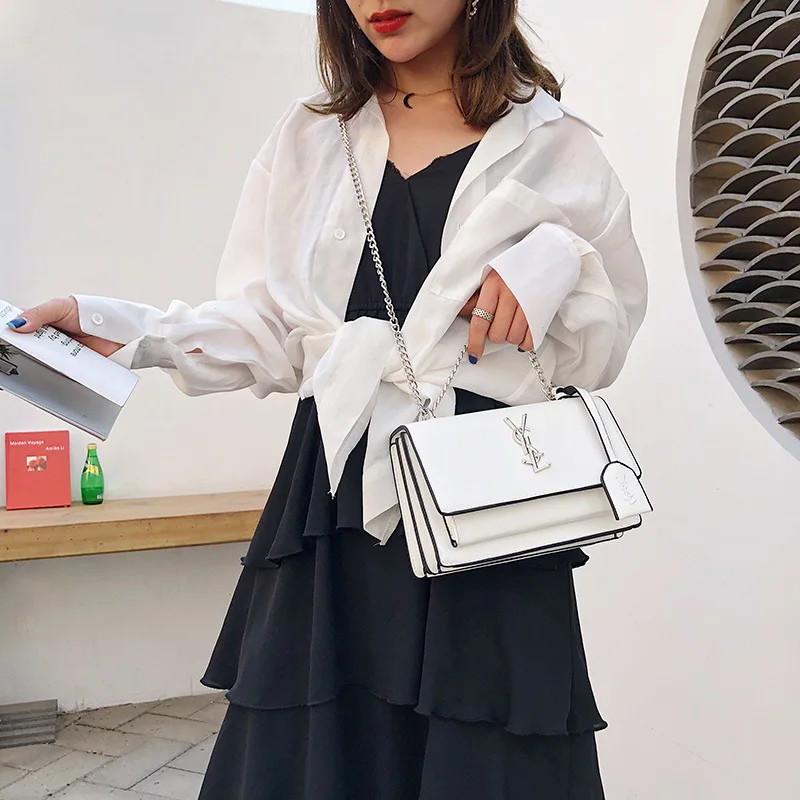 

Sky Color 2019 Small Square Package Soft Noodles Chain Type Hold Mobile Phone Bag Single Root Solid Color Pu Woman Package 1364
