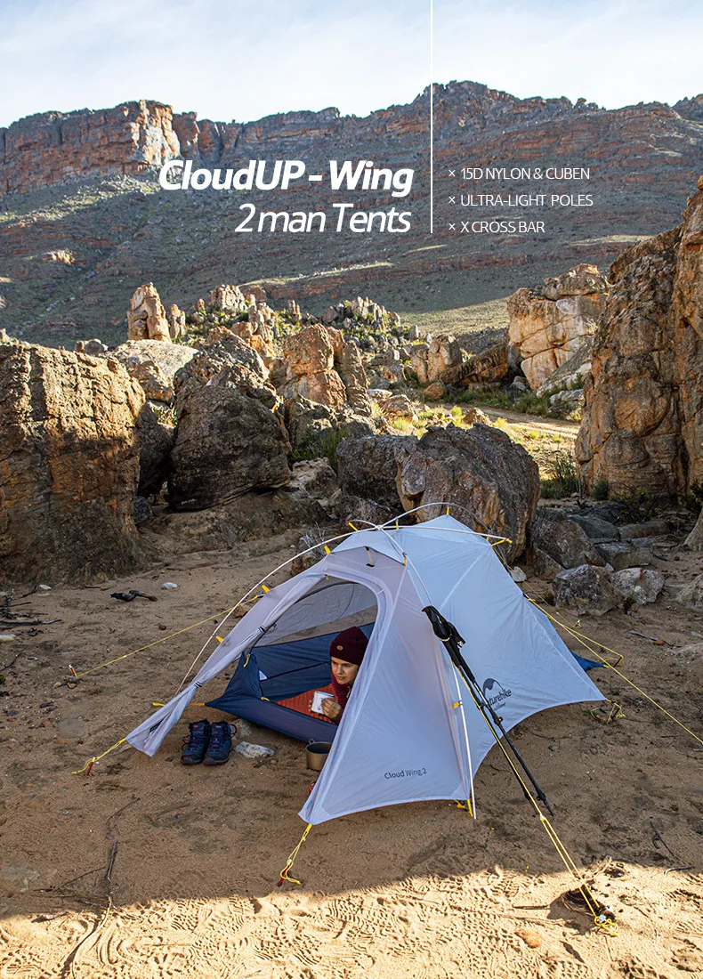 Naturehike CloudUp-Wing» и «Сверхлегкий 15D 1,5 кг 2 местная палатка для кемпинга на открытом воздухе Пеший Туризм с бесплатной коврик