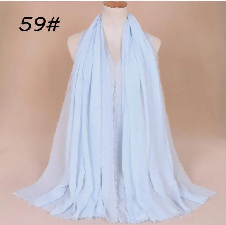 Цена! 190x100 см женский шарф Мусульманский морщинка хиджаб шарф Femme musulman мягкий хлопок платок исламские шали и обертывания - Цвет: 59