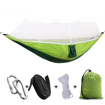 

1-2 Person Portable Outdoor Camping Hammock with Mosquito Net High Strength Parachute Fabric Hanging Bed Hunting Sleeping Swing