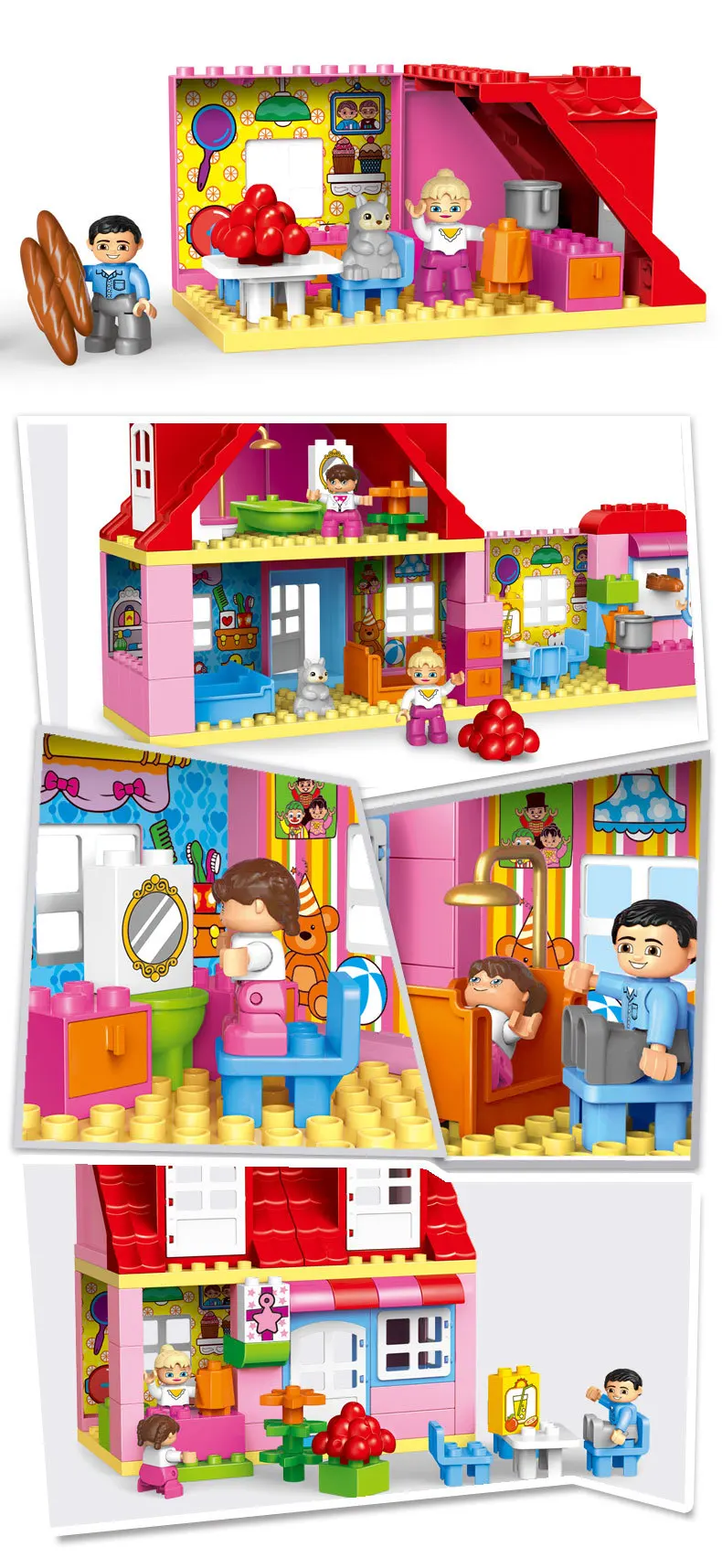 78 шт. большой размер розовая вилла для девочек большие строительные блоки Набор Дети совместимы с Duploe DIY Кирпичи Модель игрушки для детей Подарки