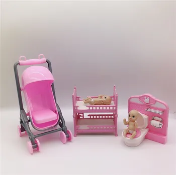 

2020 New Barbies Doll Package Barbies Accessories Plastic Children's Educational Toy Trolley, Double Bed, Toilet + Baby