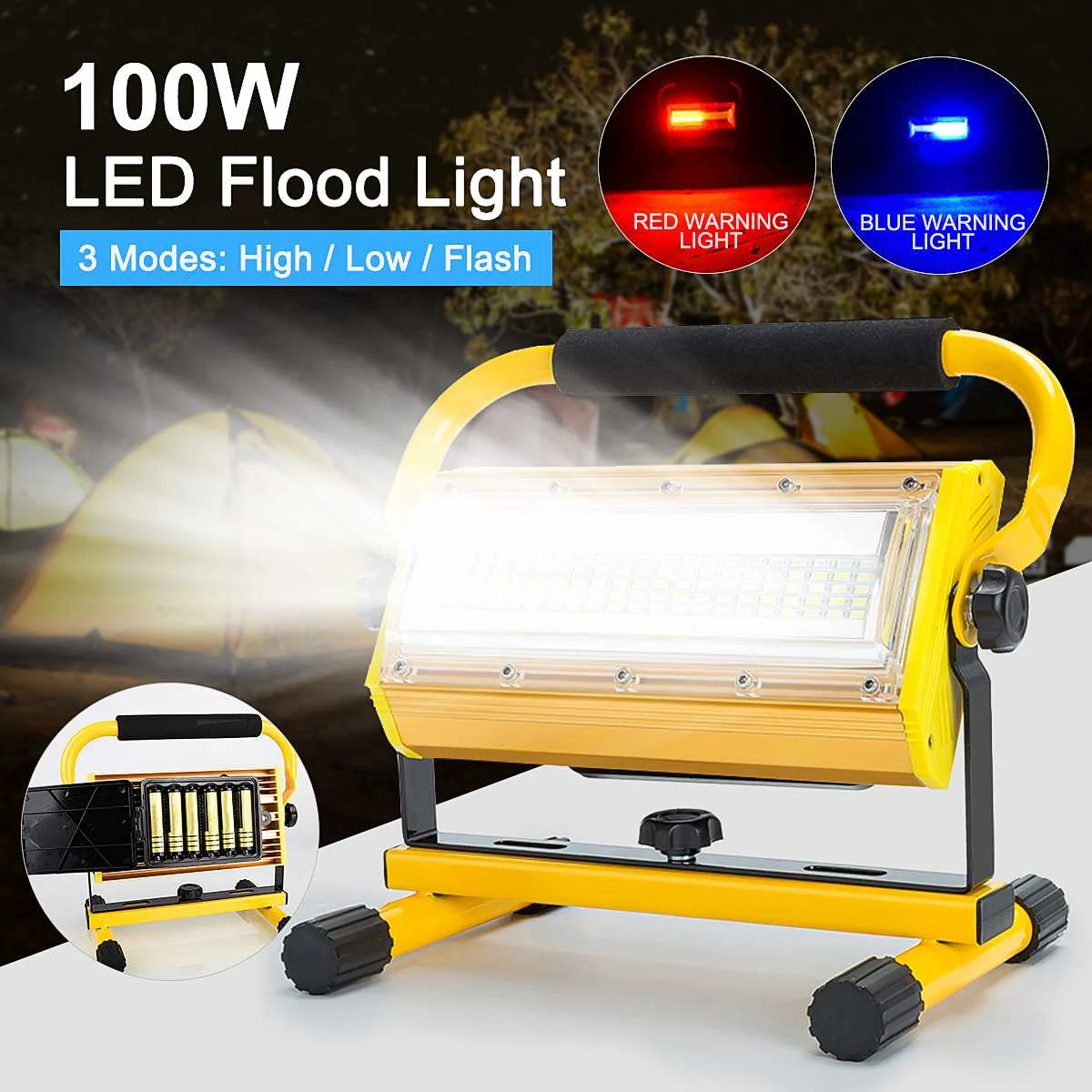 Holofotes ao ar Lâmpada de Construção Projector Livre Projetor Refletor Bouwlamp Recarregável 18650 Baterias 100 w Led Mod. 180591 5 livre led projetor refletor bouwlamp lâmpada de