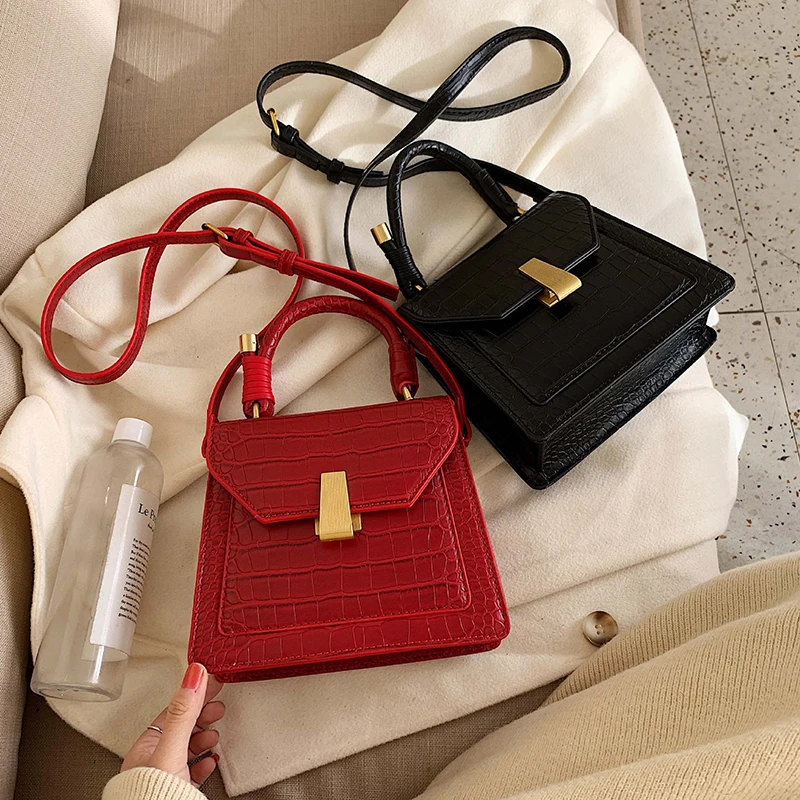 

Vintage Stone Pattern Small Flap Bags Women Handbags Retro Pu Solid Color Shoulder Bags Ladies Messenger Bag Stone Pattern Purse