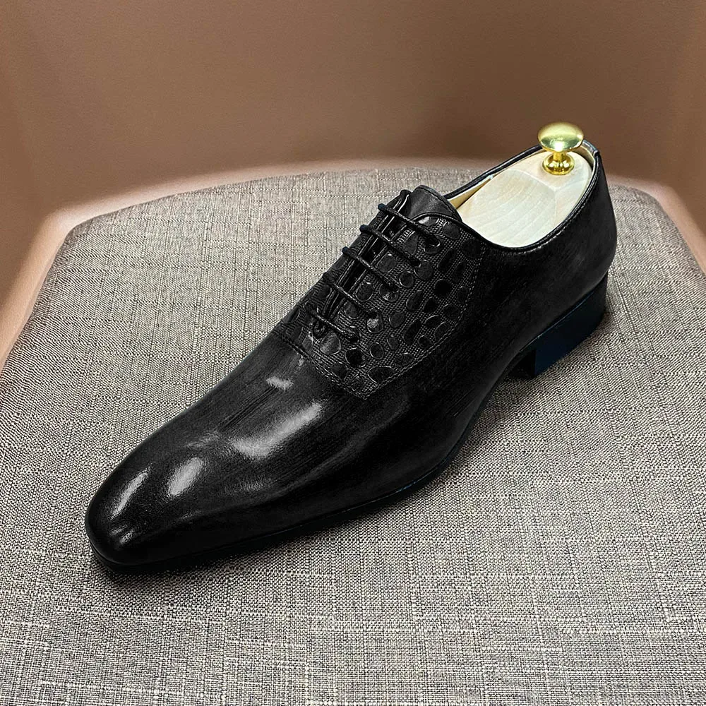 Chaussures Oxford Homme En Cuir Motif Crocodile - Boucle Rétro, Semelle Confort - Style Formel, Professionnel, élégant