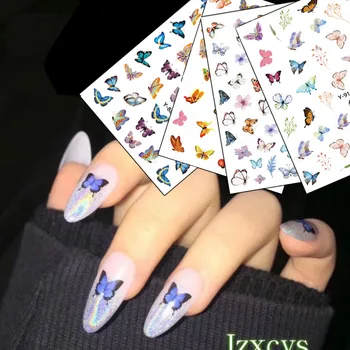 

Nail Art Stickers 3D Butterfly Adhesive Sliders Colorful Blue Flowers Nail Transfer Decals Foils Wraps Decorations