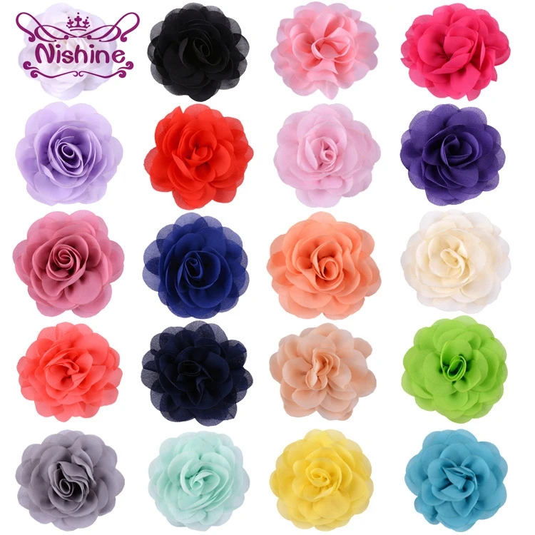 

Nishine 10pcs/lot 3.2" Chiffon Fabric Rose Flower Flatback for Girls Hair Accessories Hand Craft DIY Chiffon Flowers No Clips