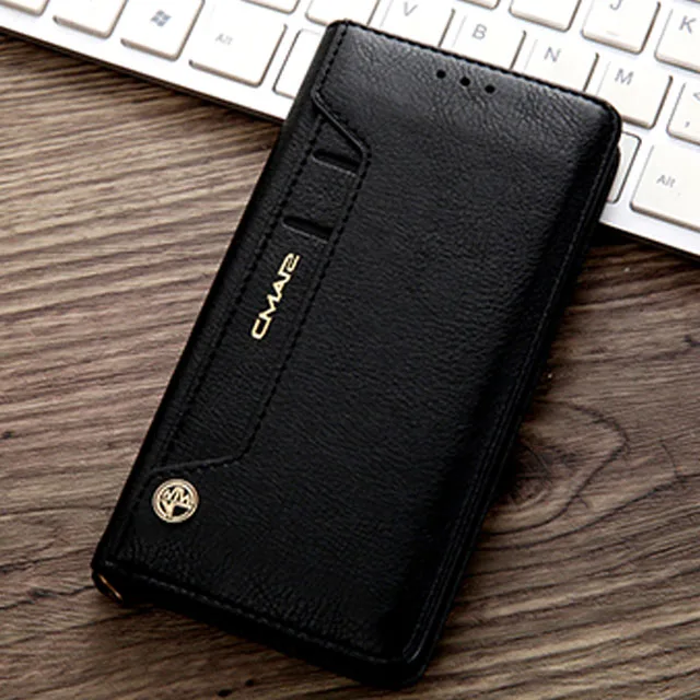 Роскошный чехол-бумажник с откидной крышкой для samsung Note10+ Прочный Магнитный кожаный чехол для Galaxy S8 S9 S10 5G Plus S7 Edge Note 10 9 8 Coque - Цвет: Black