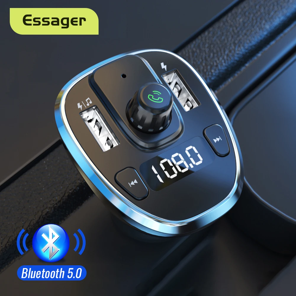 Essager 携帯電話用USB充電器キット,Bluetooth 5.0,カーキット,ハンズフリー,fm送信機,mp3 uディスク,tfカード