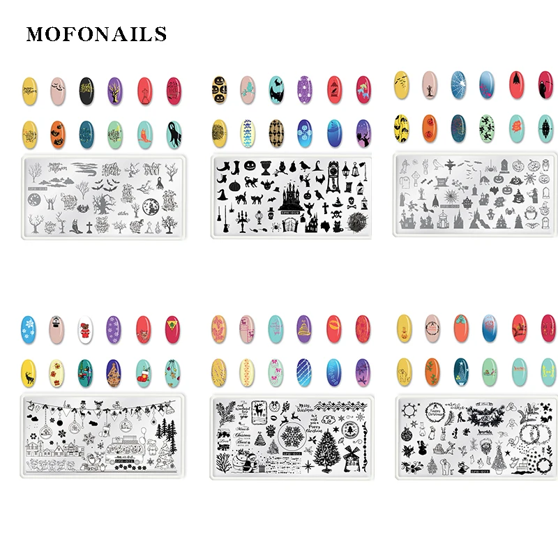 

SPH Collection Rectangle Nail Stamp Stencil 1pc Halloween Christmas Design Stencil Stickers For Nails Polish Image Stencil Tools