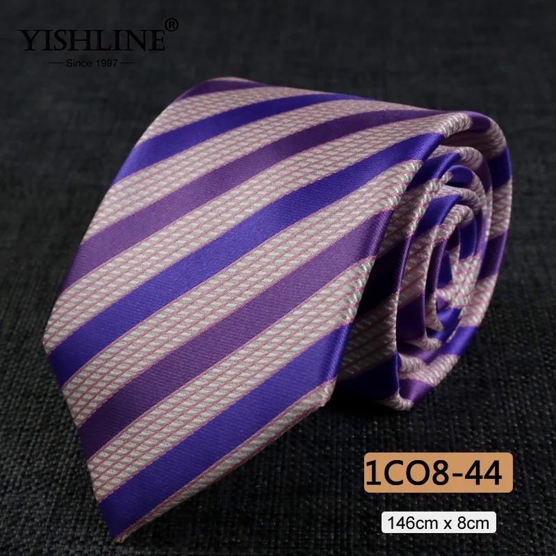 YISHLINE, распродажа, 8 см, мужские галстуки, классический галстук, синий, для мужчин, в полоску, в клетку, серый, розовый, деловой галстук для жениха, свадебные аксессуары - Цвет: 1CO8-44