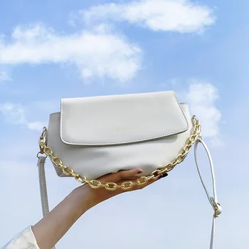

2020 Fashion New Quality PU Leather Women's Handbag Shoulder Messenger Bags Solid Square Bag with Chain Handle Fold Bag