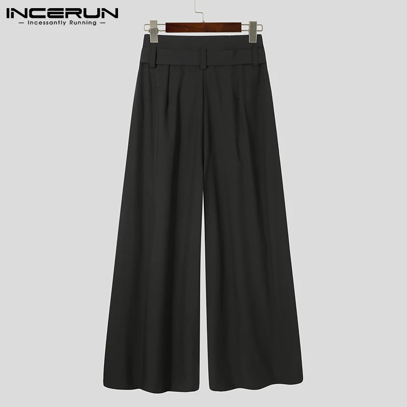 Wide Leg Pants Sweatpants Men Casual Pants Joggers Lace Up Solid Color Wide Leg Trousers Streetwear Loose High Waist Leisure Pantalon Hombre INCERUN