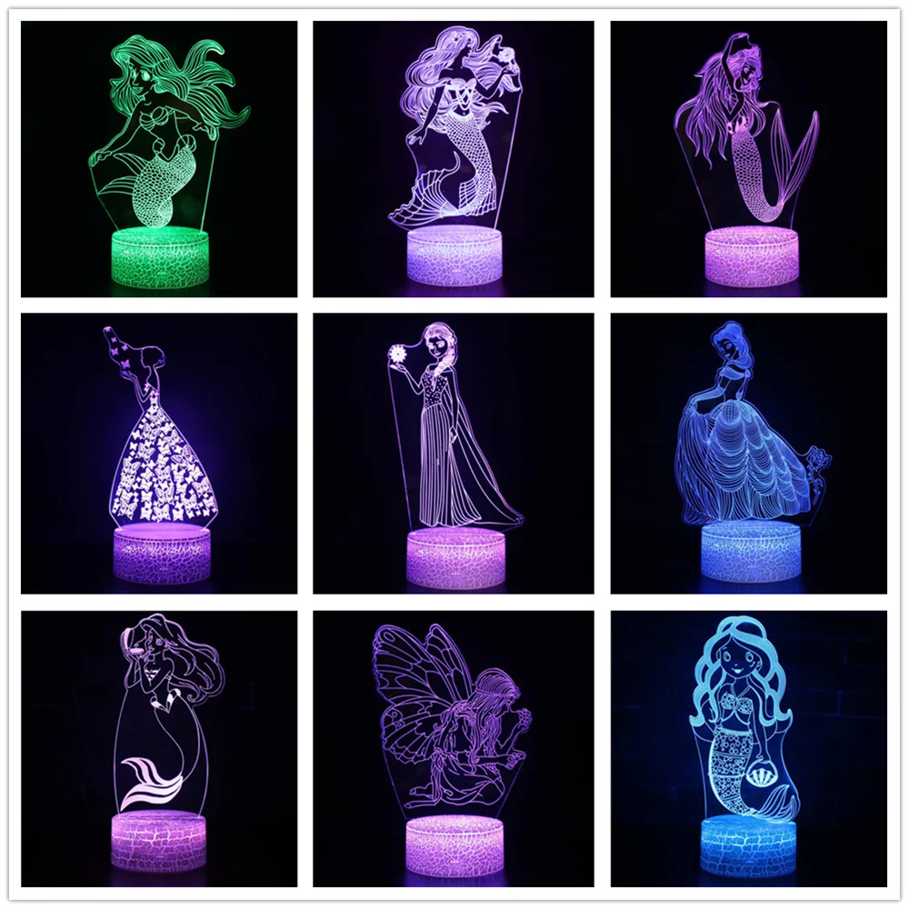 

Mermaid Beautiful Girl 7 Color Lamp 3d Visual Led Night Lights For Kids Touch Usb Table Lampara Lampe Baby Sleeping Nightlight