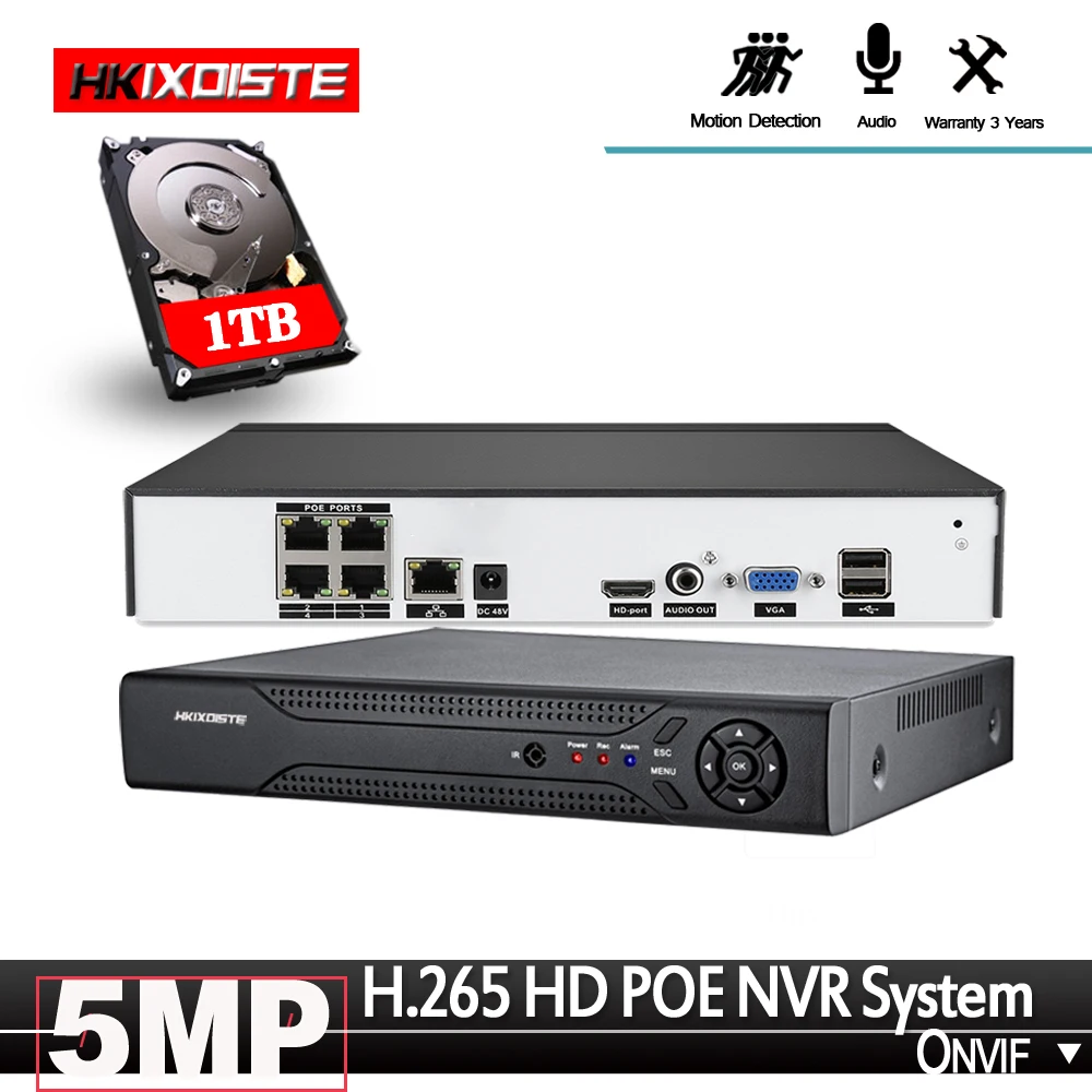 H.265+ Max 5MP 4CH 8CH 4MP 48V POE NVR до 8CH аудио выход видеонаблюдения безопасности распознавание лица видео рекордер для POE IP камеры