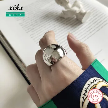 

Large Wide Real 925 Sterling Silver Rings for Women Luxury Round Big Open Adjustable Ring Statement Minimalist Jewellery 2020