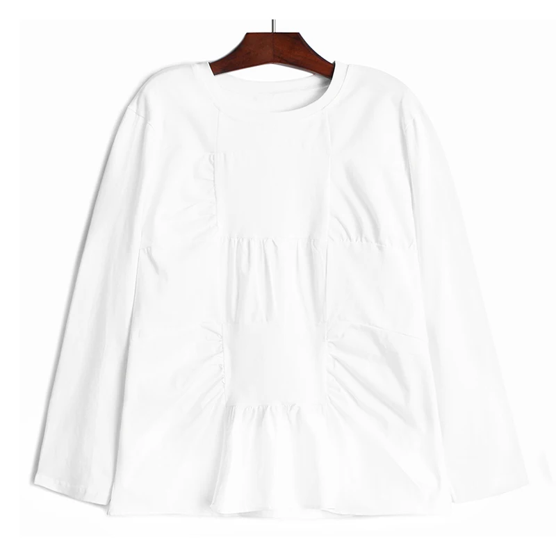 [EAM] Women black square split joint temperament T-shirt New Round Neck Long Sleeve  Fashion Tide  Spring Autumn 2020 1Z451