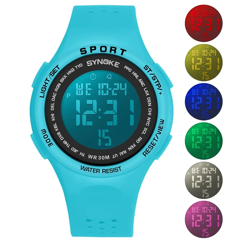 SYNOKE спортивные подростковые цифровые часы Многофункциональный жизни водонепроницаемый светодиодный ультратонкий большой циферблат Электронные часы для студентов