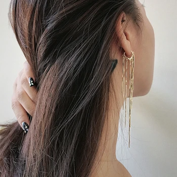 

HUANZHI New Minimalist Exaggerated Gold Colour Irregular Long Tassel Drop Earrings for Women Girls Wedding Party Jewelry