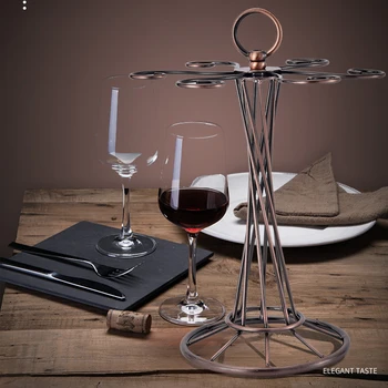 

Metal Plating Party Stemware Rack Kitchen Drying Rustless With 6 Hooks Display Stable Countertop Wine Glass Holder Home Bar