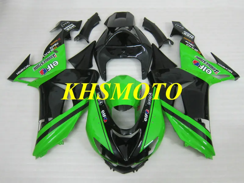 Набор обтекателей литьевой формы для KAWASAKI Ninja ZX10R 06 07 ZX 10R 2006 2007 ABS зеленый черный