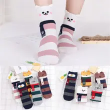 5 пар женских полосатых носков Kawaii с объемными ушами, мультяшными животными, собакой, Кроликом, медведем, подарок