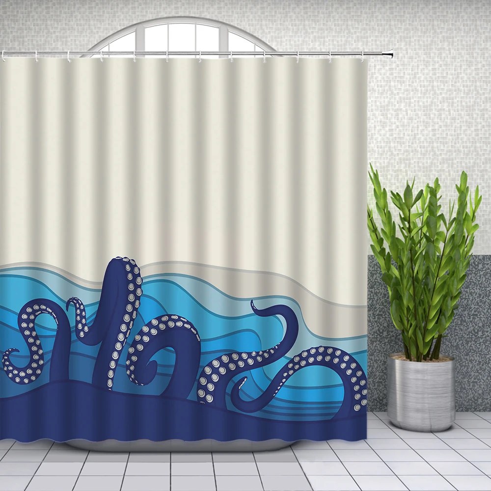 Cartoon Octopus Shower Curtains Abstract Ocean Animal Themed Siren