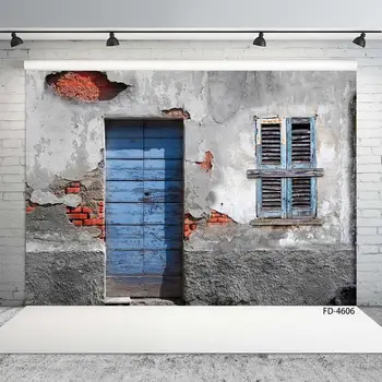 

Old Blue Door Scenic Peeling Wall Window Scenery Vinyl Backgrounds Child Young Portrait Photography Backdrops Photo Studio Props