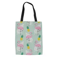 Хаоюань Для женщин льняные мешочки с рисунком Фламинго принты узор модная, сумка, шоппинга и девочек сумки из натуральной кожи из хлопка Женская стильная обувь парусиновые сумки для покупок