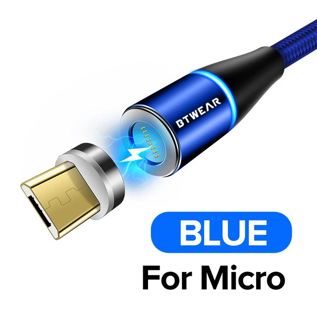 BTwear Магнитный usb-кабель для зарядки 3,3 фута/1 м с разъемами Micro usb type C IOS 3 в 1 зарядный кабель-адаптер для iPhone huawei - Цвет: Micro USB-Blue