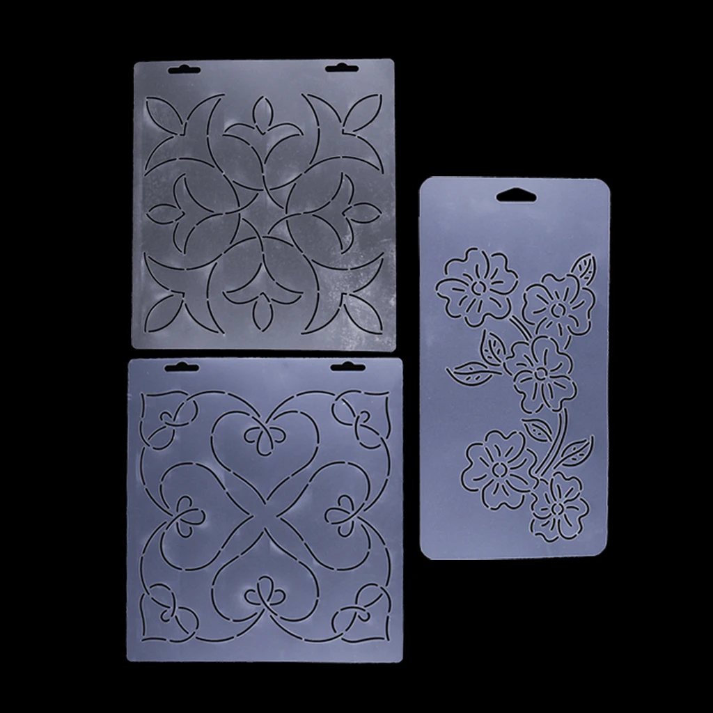 3 Pieces Semi-transparent Stencil Plastic Quilting Template Quilt Patchwork Tool