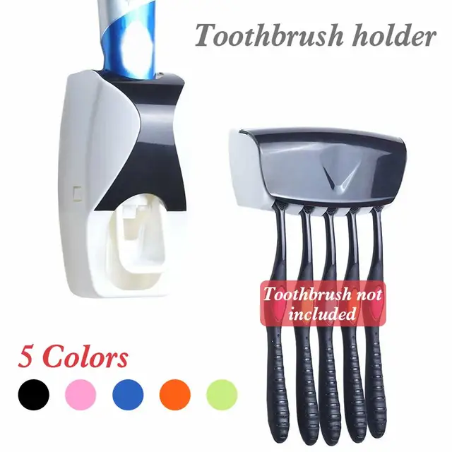 Automatic Toothpaste Dispenser 5pcs Toothbrush Holder Squeezer Bathroom Shelves Bath Accessories Tooth Brush Holder Wall Mount 6