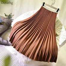 Женская элегантная Однотонная юбка миди в Корейском стиле с высокой талией, плиссированные плотные юбки трапециевидной формы, Faldas Jupe Saias, сезон весна-осень, SK486