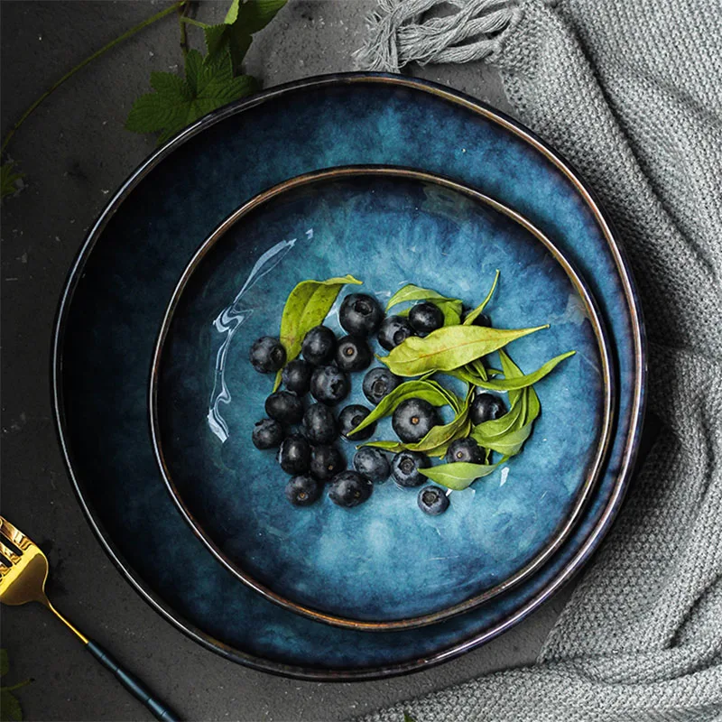 KINGLANG синего цвета 3 размера керамические миски скандинавские салатные лапши большая тарелка для супа ресторанная посуда