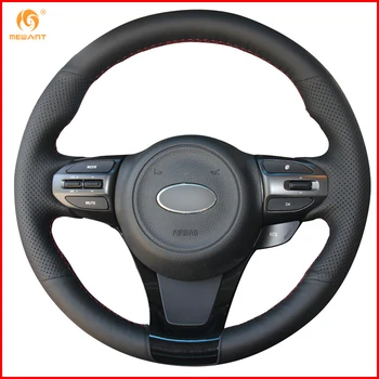 

MEWANT Black Genuine Leather Car Steering Wheel Cover for Kia K5 Optima 2014 2015 Interior Accessories Parts