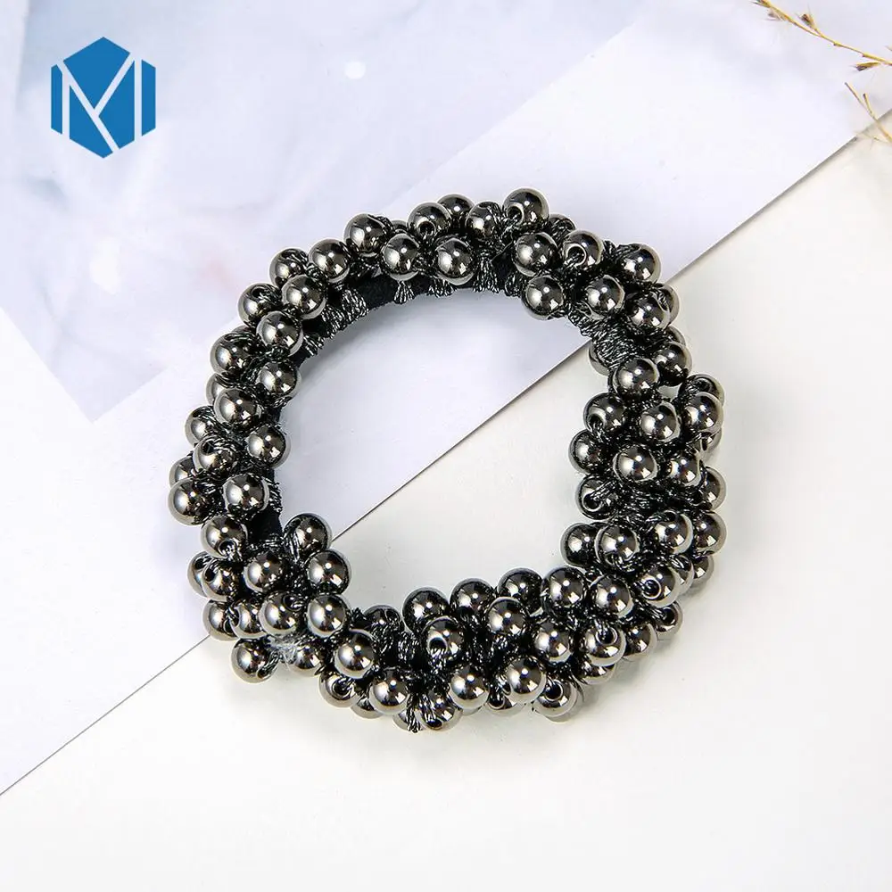 smoke grey color 1 шт., модное жемчужное кольцо для волос для девочек, бусины "галстук", эластичные резинки для волос, Корейская резинка для волос, головной убор для волос - Цвет: smoke grey color