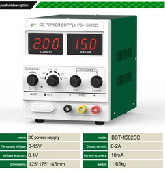 BST 1502DD – compteur d'alimentation électrique, affichage numérique, courant continu, 15V, 2a, test réglable, réparation de téléphones portables 