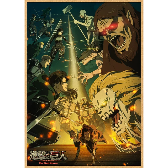 Attack on Titan Anime Poster Decor For Home Posters Room Wall Pictur Kraft Paper Retro And Prints Art Bar Cafe Stickers 5