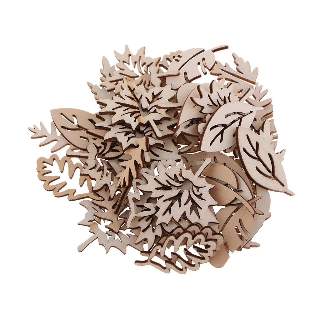 Pack of 50 Wooden Leaves Shapes Crafts Wooden Craft Tag for Decoupage Paints Prints Crafts Techniques