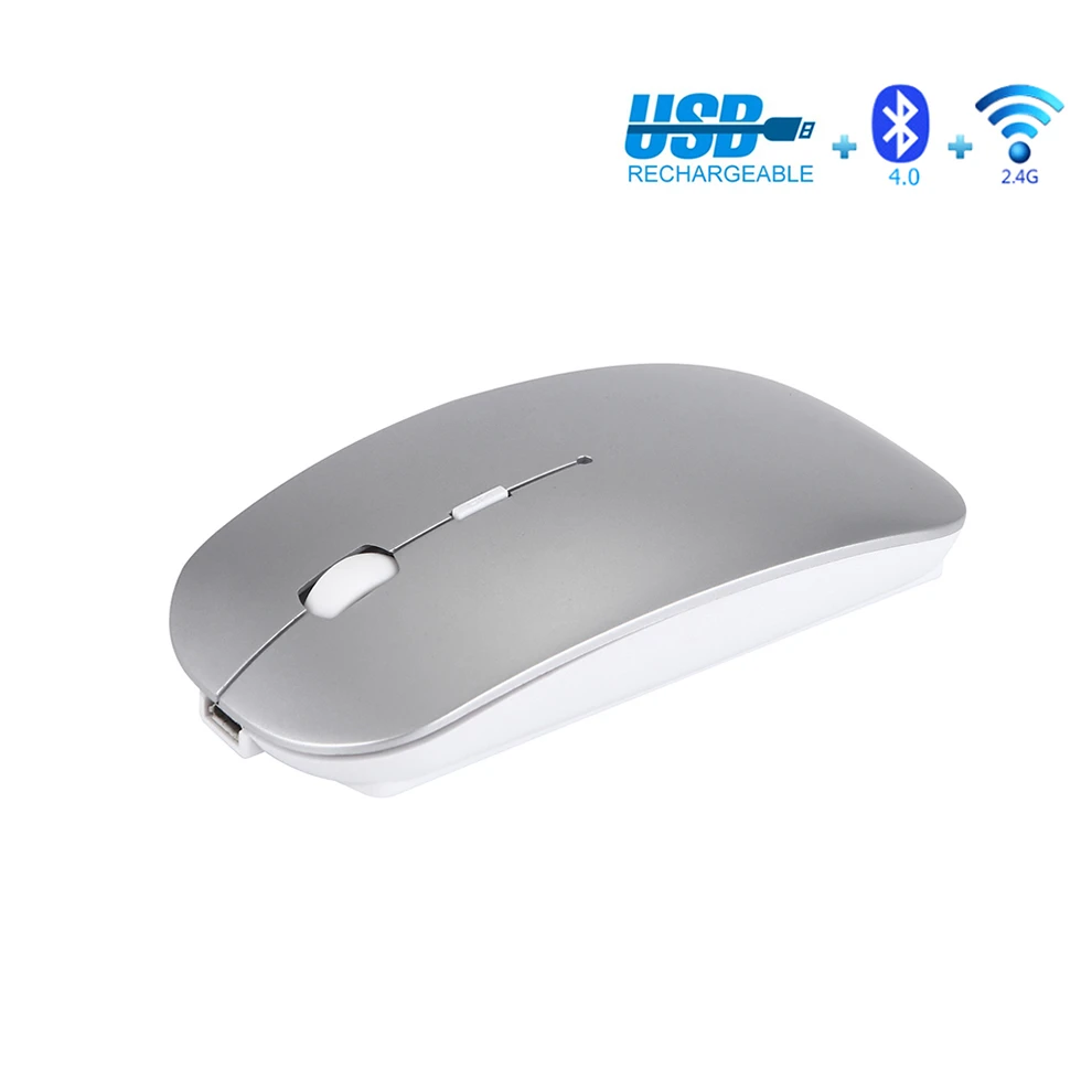 Silver Dual model Jelly Comb перезаряжаемая 2,4G беспроводная мышь Bluetooth 4,0 Untral тонкая Бесшумная эргономичная мышь для Apple Mac ПК ноутбука Бесшумная - Цвет: Silver Dual model