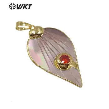 

WT-JP200 Wholesale fashion natural pink shell pendants gold electroplated charming teardrop pendant women boho shell pendant