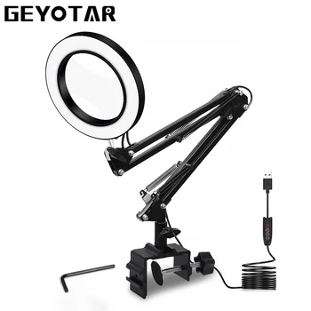 

GEYOTAR USB 5X Illuminated Magnifier 3 Color Desk Lamp Magnifying Glass Soldering Third Hand Tool Flexible Reading Loupe