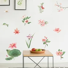 

Lotus Leaf Plum Blossom Lily Bedroom Porch Home Wall Landscaping Decoration Wall Stickers Self-adhesive
